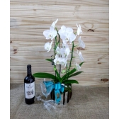 ORQUÍDEA CASCATINHA ESPELHADA COM VINHO E TAÇAS
